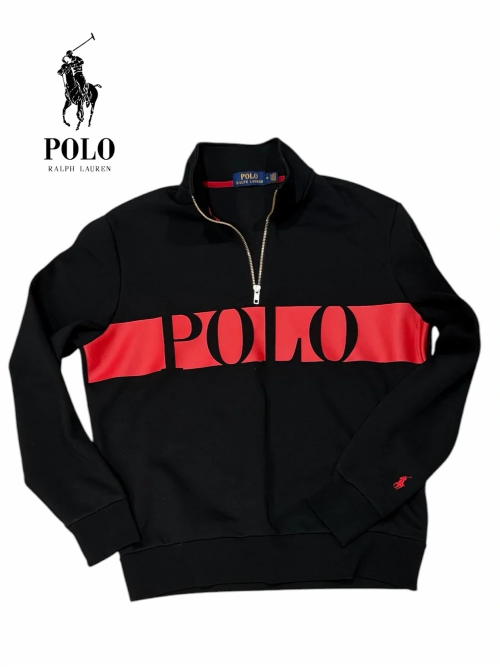 Polo Ralph Lauren Double Knit Black Quarter-Zip Sweatshirt - Size M